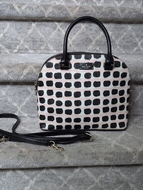 Kate Spade Black & White Dot Dome Satchel With Detachable Crossbody Strap